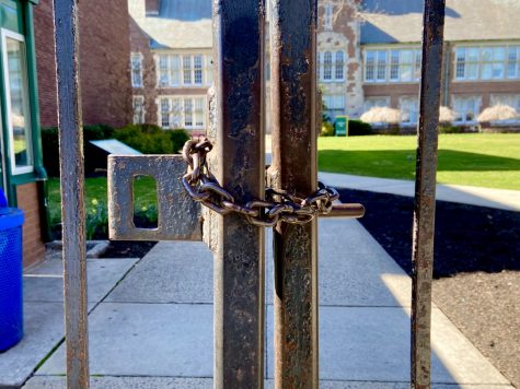 The main entrance to NJCU is locked due to the virus. Photo by Haresh Oudhnarine.
