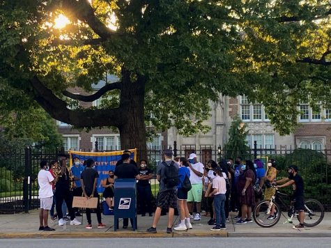 Students protest against NJCU's raise in tuition on July 15 at the front of NJCU. Photos by Haresh Oudhnarine and Kenise Brown.