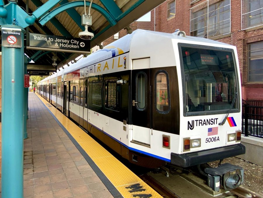 The light rail waiting to depart at the Westside station.