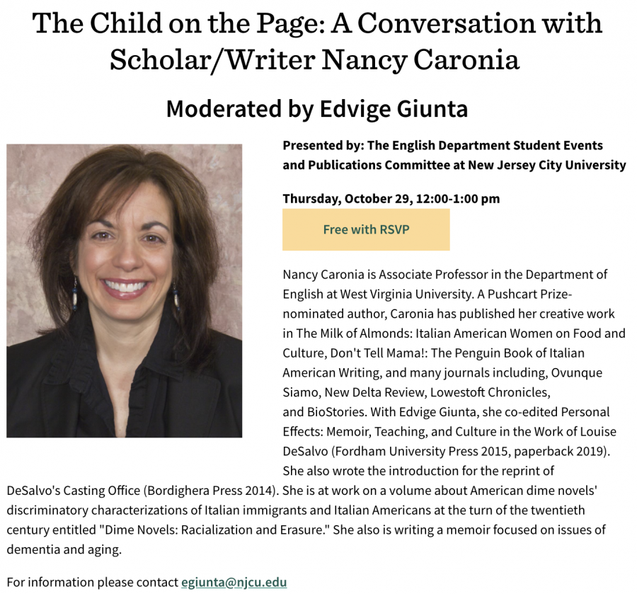 The Child on the Page: A Conversation with Scholar/Writer Nancy Caronia (10/29)