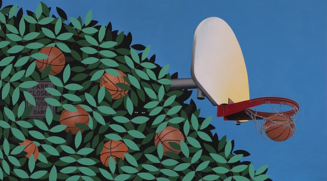 The+summer+themed+basketball+painting+by+Slaby.+Photo+courtesy+of+Deep+Space+%2F+Artsy.