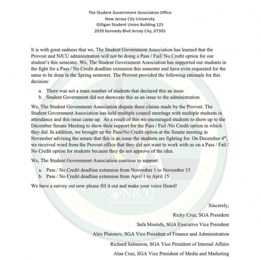 The SGA letter that was posted to their Instagram page on December 17. 
