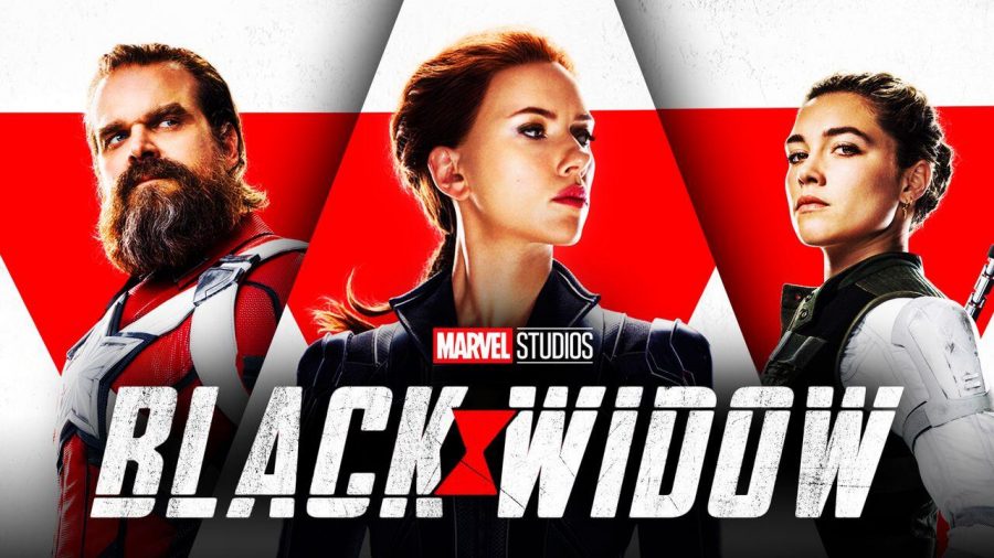 Black Widow character posters with stars David Harbour, Scarlett Johansson, and Florence Pugh. Photo Courtesy of The Direct/Marvel Studios [Fair Use]. 
