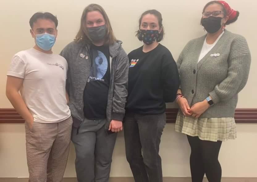 Left to Right: Luis Garzón (President), Artemis Kozak (former acting Vice President), Abby Shivers (Secretary), Crystal Stanley (Vice President). 