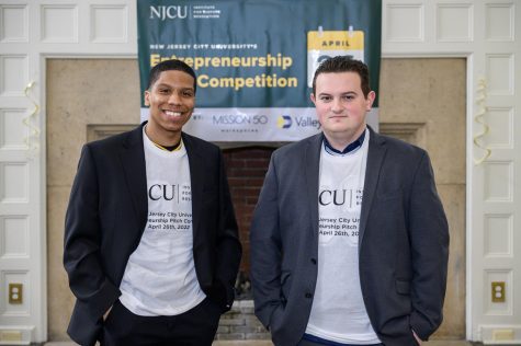 First place winners of the Inaugural Entrepreneurship Pitch Competition: Alan Cruz and Dominic Pepe. Photo by Paul Gargiulo. 