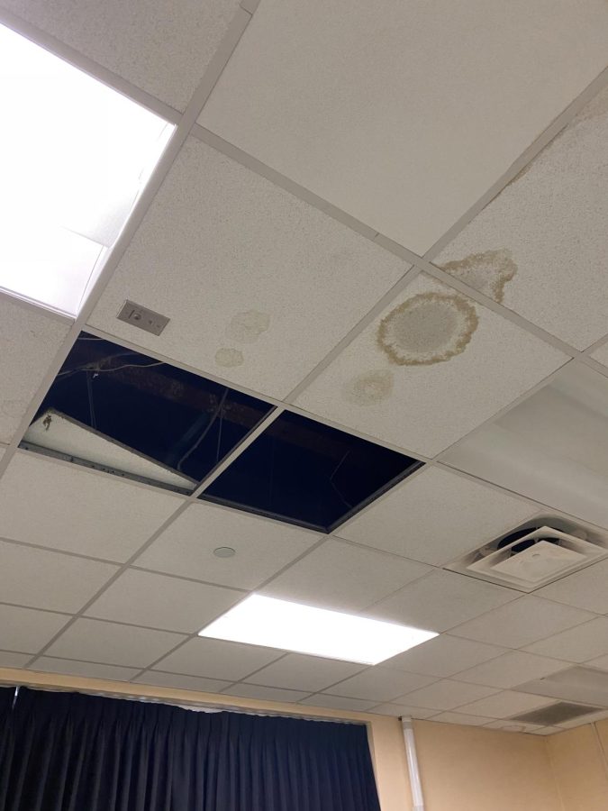 Ceiling pane removed due to leaks in Fries 146.